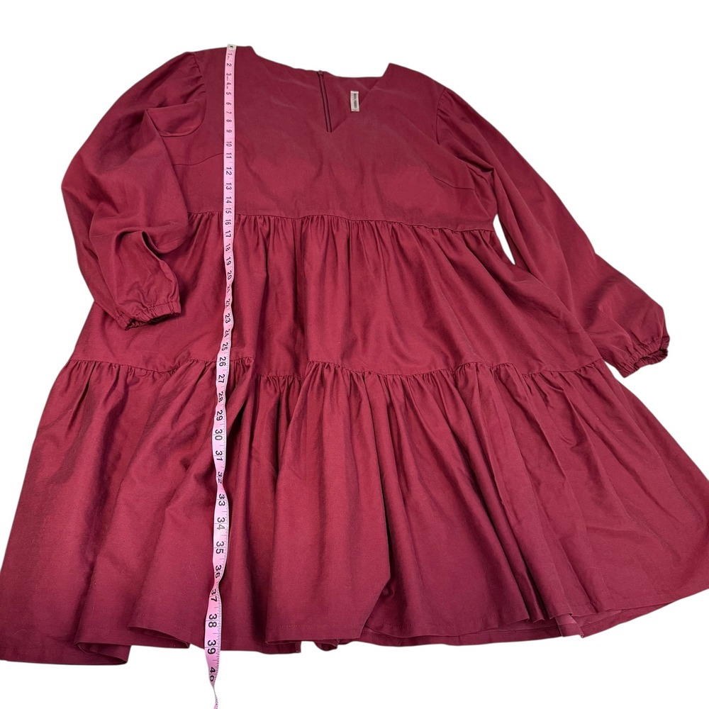 Emma Knudsen | Frankie Burgundy Tiered Babydoll V-Neck Long Sleeve Dress Size 2X - Picture 13 of 13